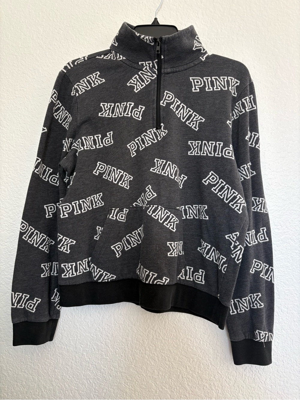 Victoria's Secret PINK Black Logo Half-Zip Pullover